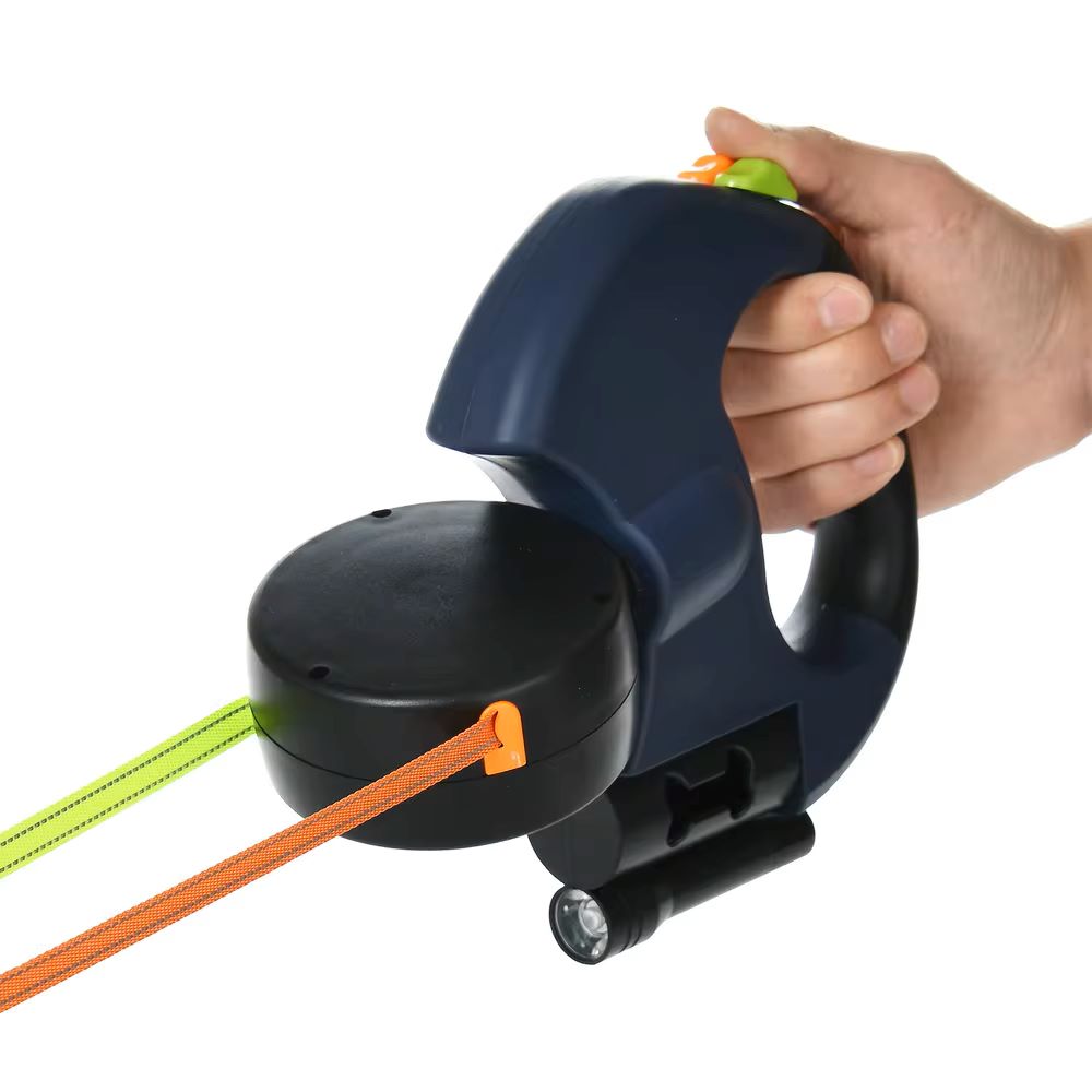 3m Retractable Dual Dog Leash with Lights - Reflective, 360° No-Tangle Leash for Small Dogs