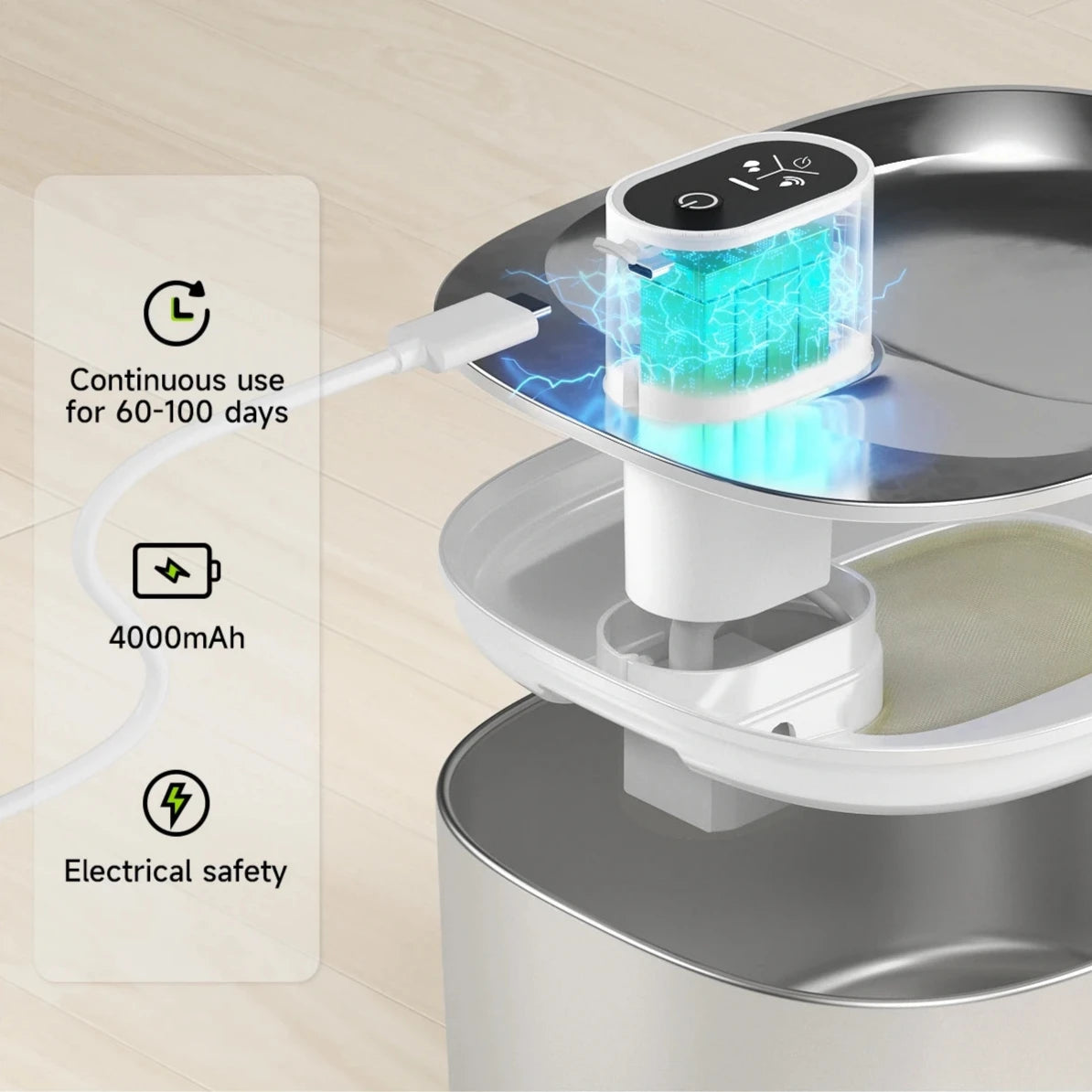 Wireless 4L Cat Water Fountain with Auto Sensor – Pet Drinking Dispenser