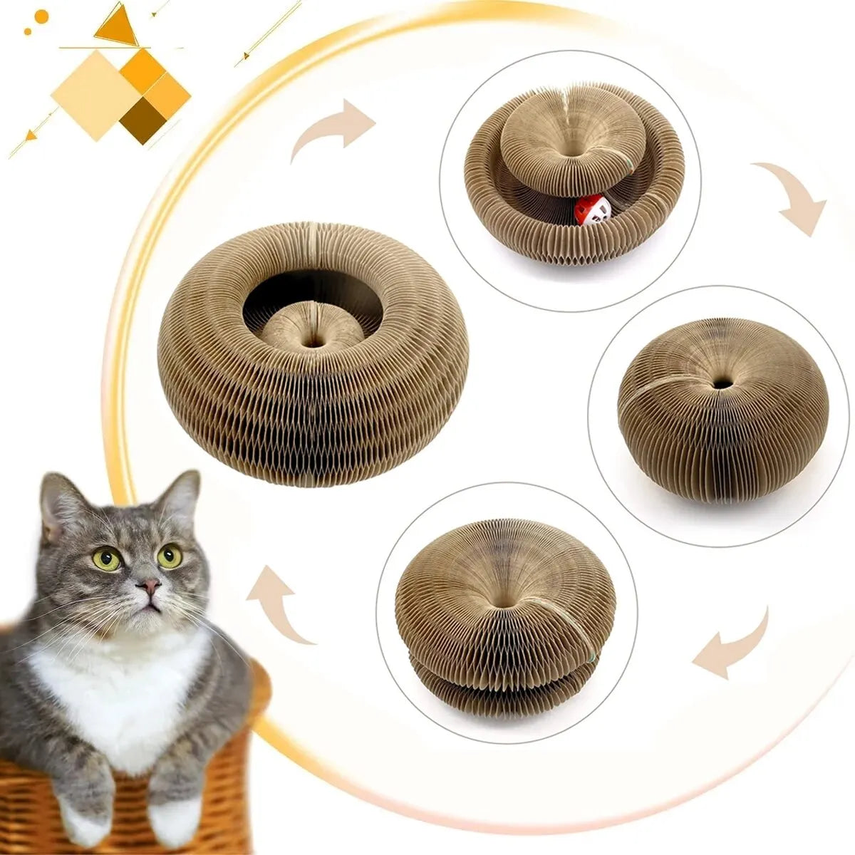Magic Cat Scratch Board with Ball & Climbing Frame - Round Corrugated Toy