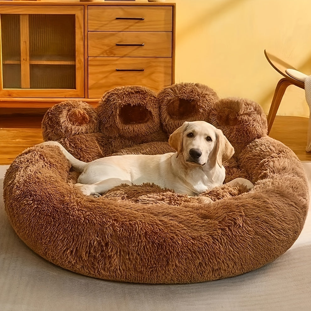 Plush Calming Dog Bed – Washable, Anti-Slip Round Pet Bed