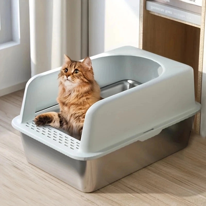 Stainless Steel Litter Box with Lid – High-Sided and Odor-Resistant