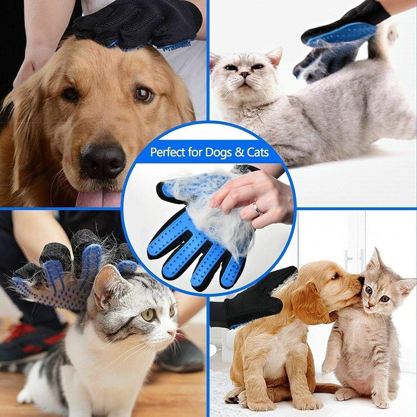 Pet Grooming Glove - Cat and Dog Deshedding Brush, Bath Comb, and Massage Tool