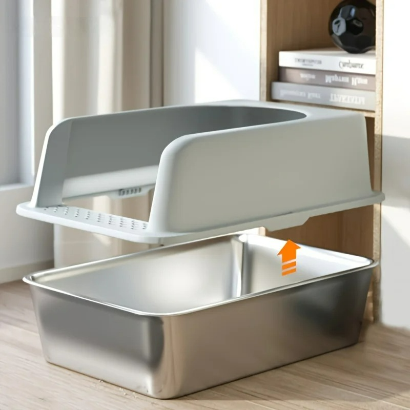 Stainless Steel Litter Box with Lid – High-Sided and Odor-Resistant