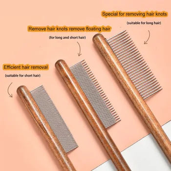 Stainless Steel Cat Comb with Wooden Handle