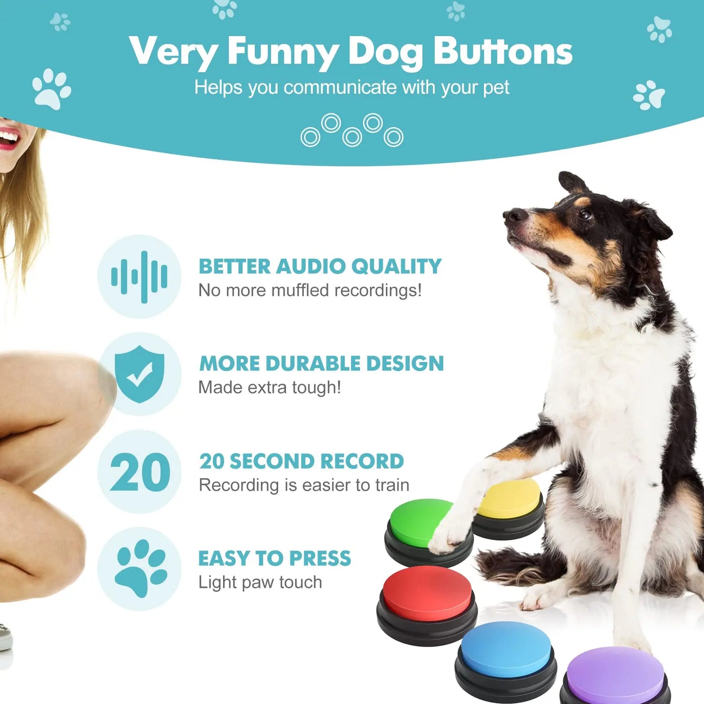 Recordable Voice Buttons for Pet Communication - Training & Interactive Talking Toy for Dogs