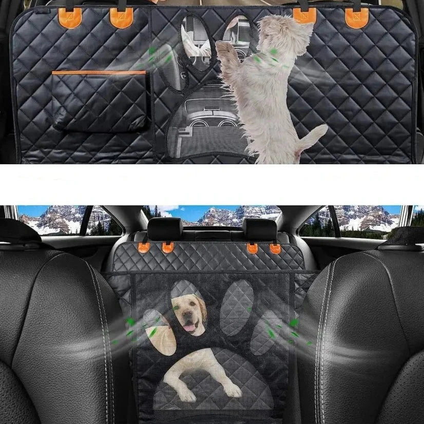 Car Seat Cover with Visual Mesh Window & Side Zipper – 100% Waterproof Hammock for Back Seat, Protects Car Seat & Doors