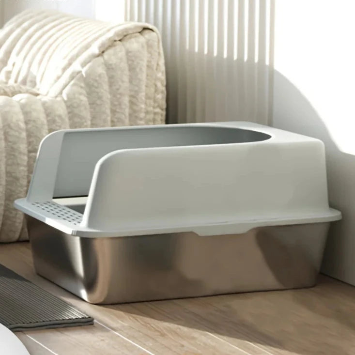 Stainless Steel Litter Box with Lid – High-Sided and Odor-Resistant