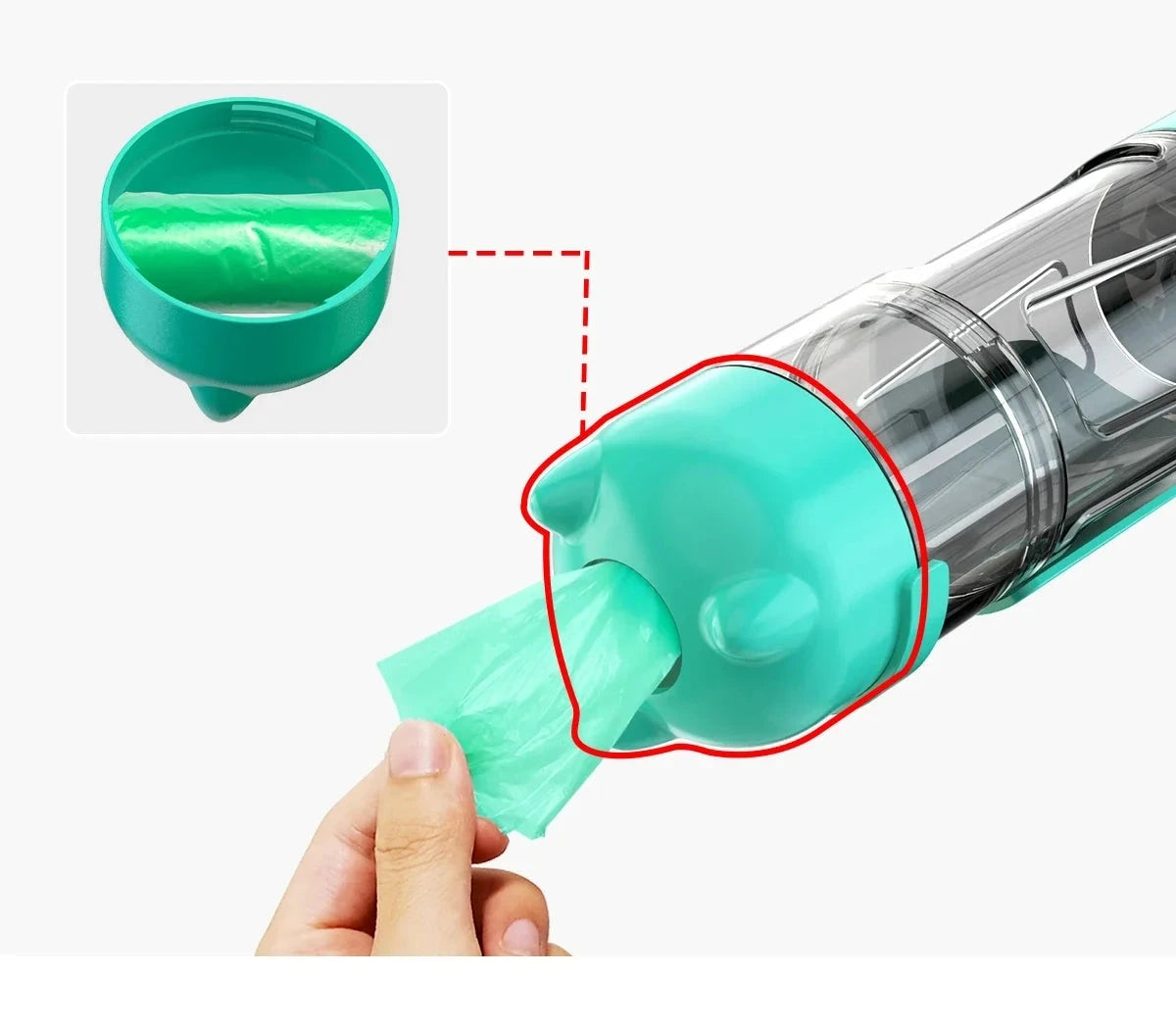 3-in-1 Portable Pet Water Bottle, Food Feeder & Poop Bag Dispenser