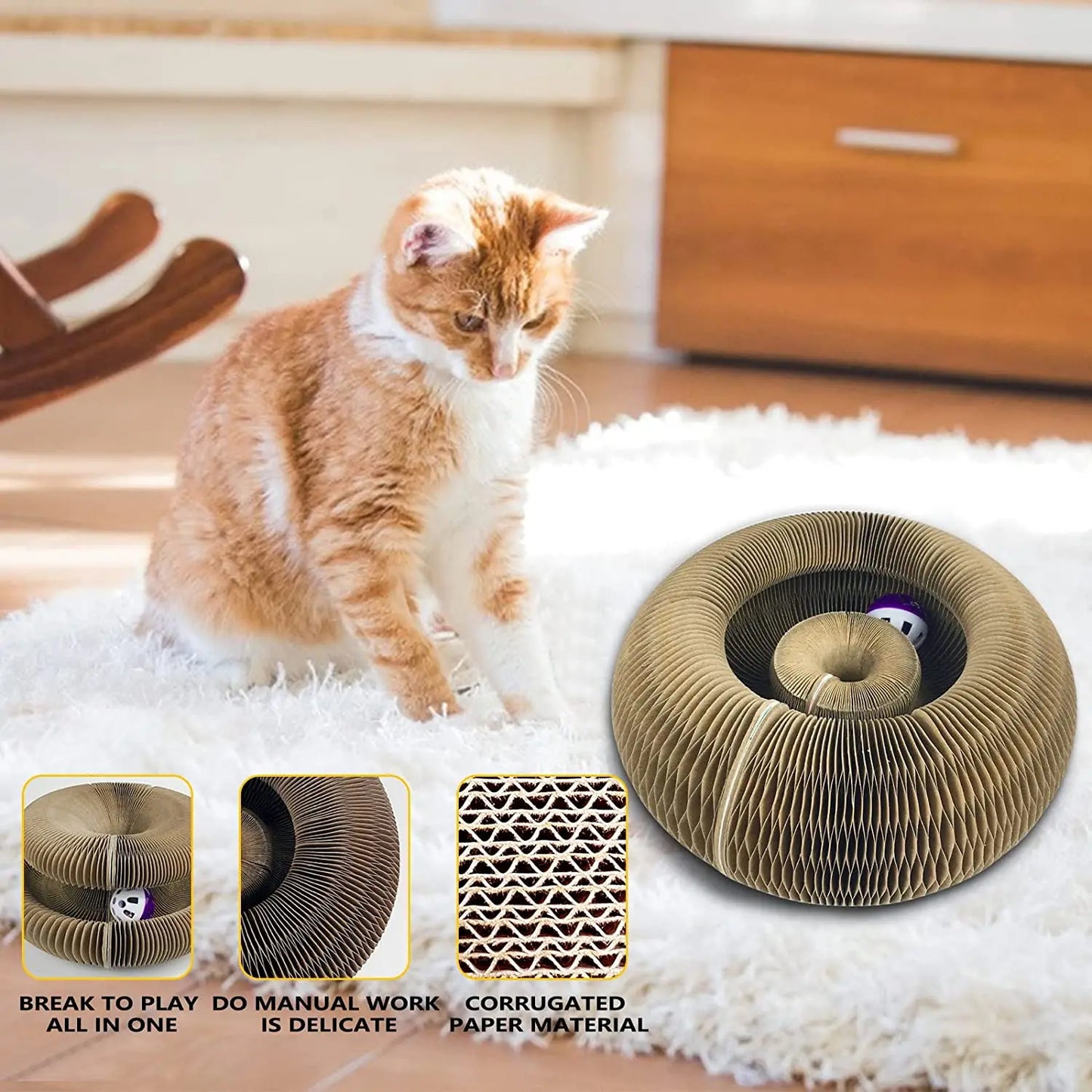 Magic Cat Scratch Board with Ball & Climbing Frame - Round Corrugated Toy