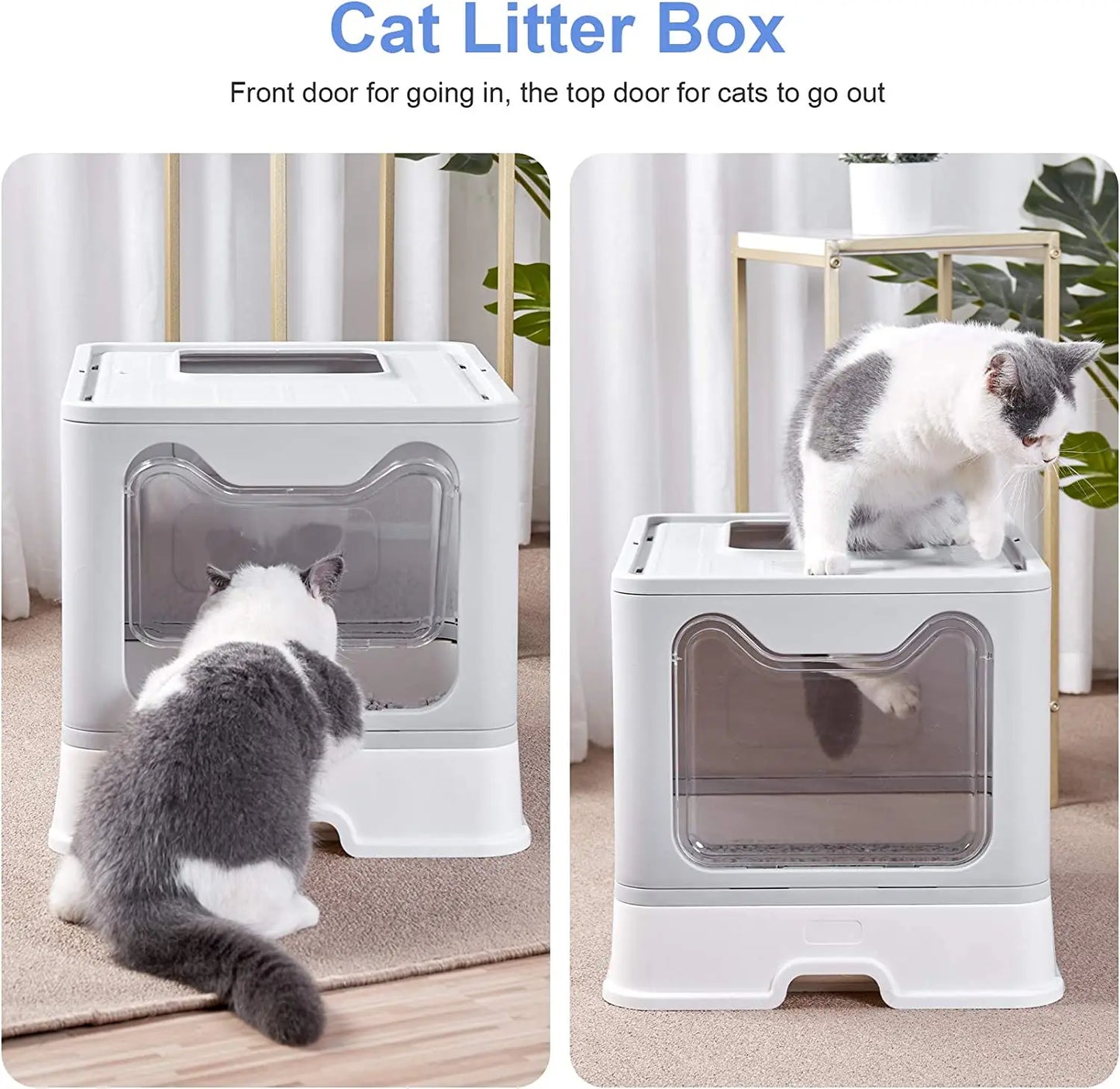 Foldable Hooded Cat Litter Box with Scoop, Drawer, and Top Entry/Front Exit Design - Extra Large