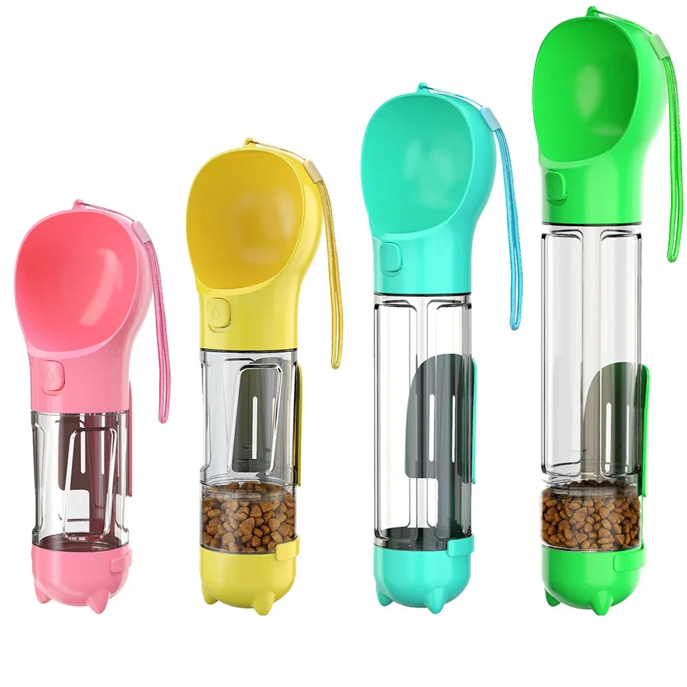 3-in-1 Portable Pet Water Bottle, Food Feeder & Poop Bag Dispenser